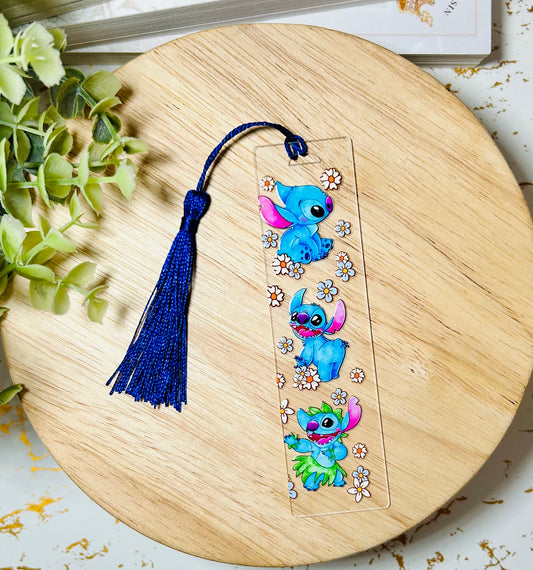 Blue Alien & Flowers Acrylic Bookmark