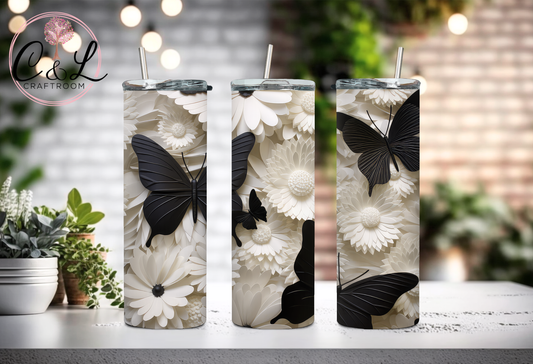 3D Butterfly and Flowers 🖤