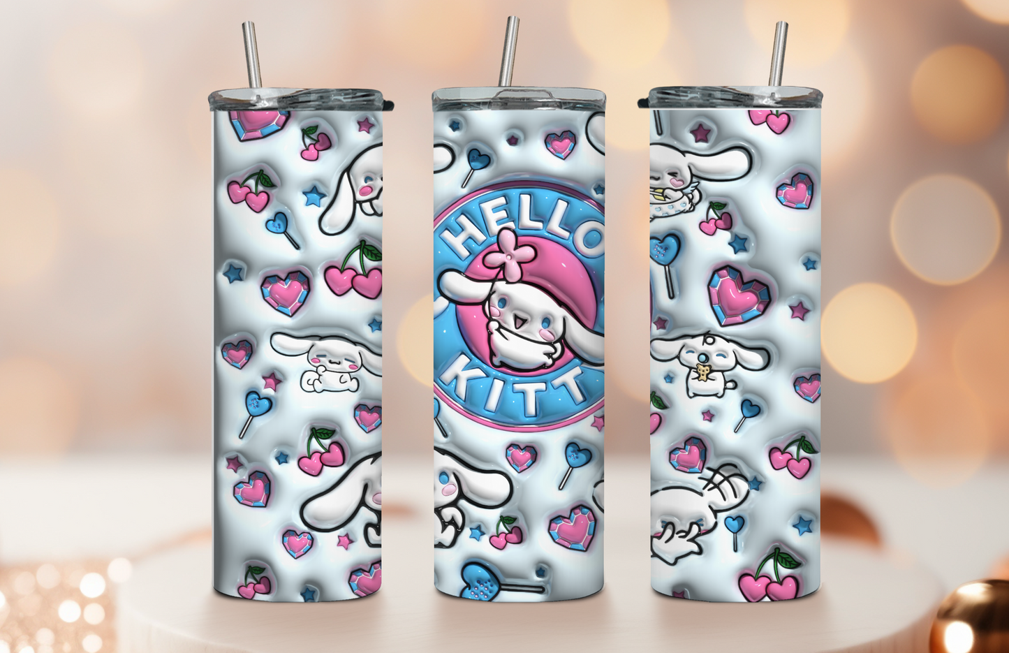 Kitty Friend & hearts 3D 20oz Tumbler