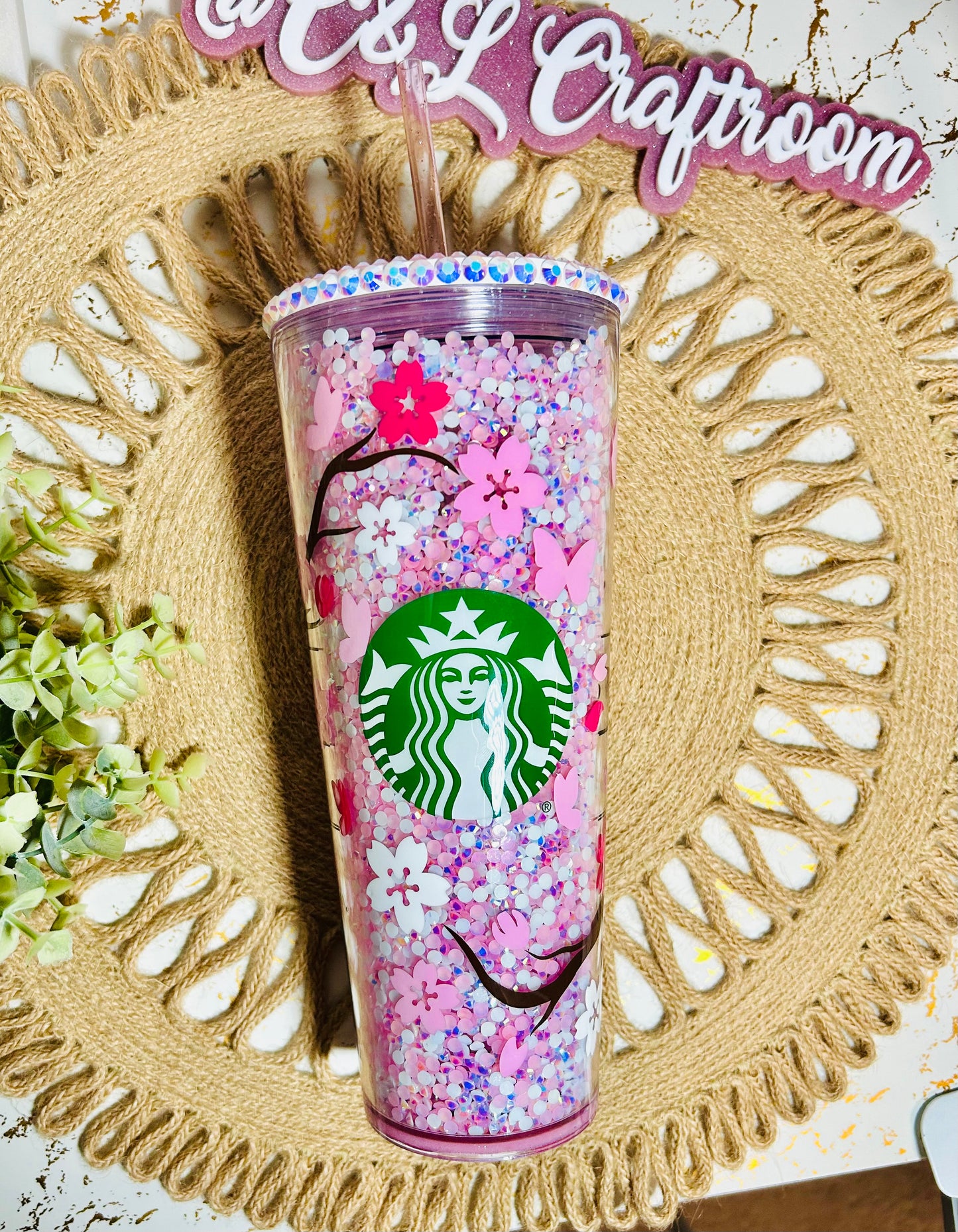 Cherry Blossom Rhinestoned tumbler