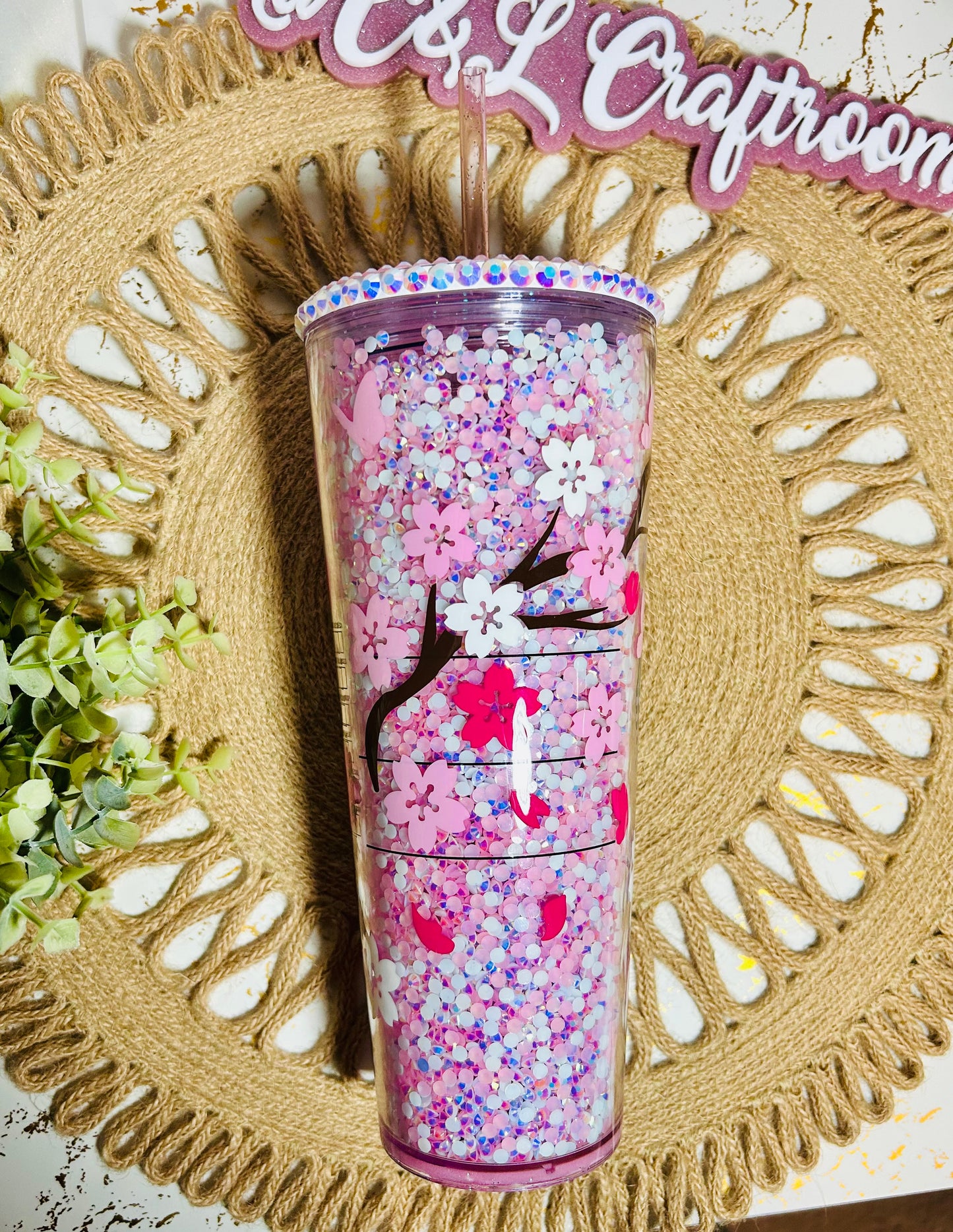 Cherry Blossom Rhinestoned tumbler