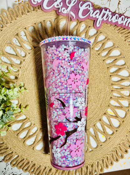 Cherry Blossom Rhinestoned tumbler